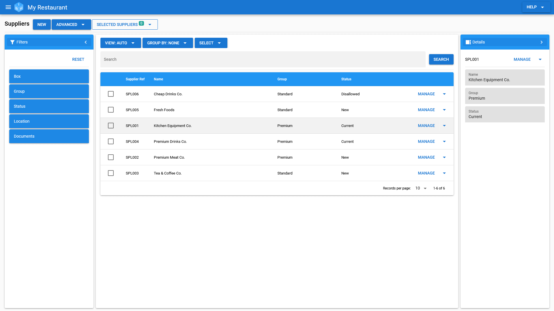 The OneBoxBM Supplier Management area.