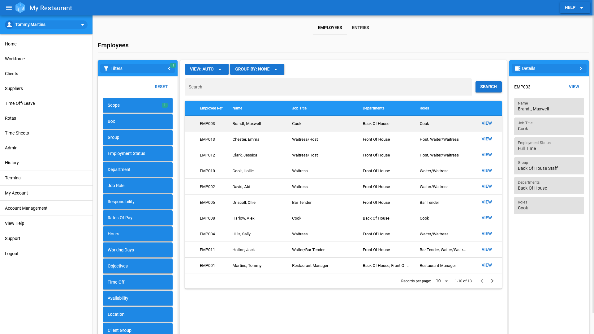 The OneBoxBM Employee Time Sheet Management area.