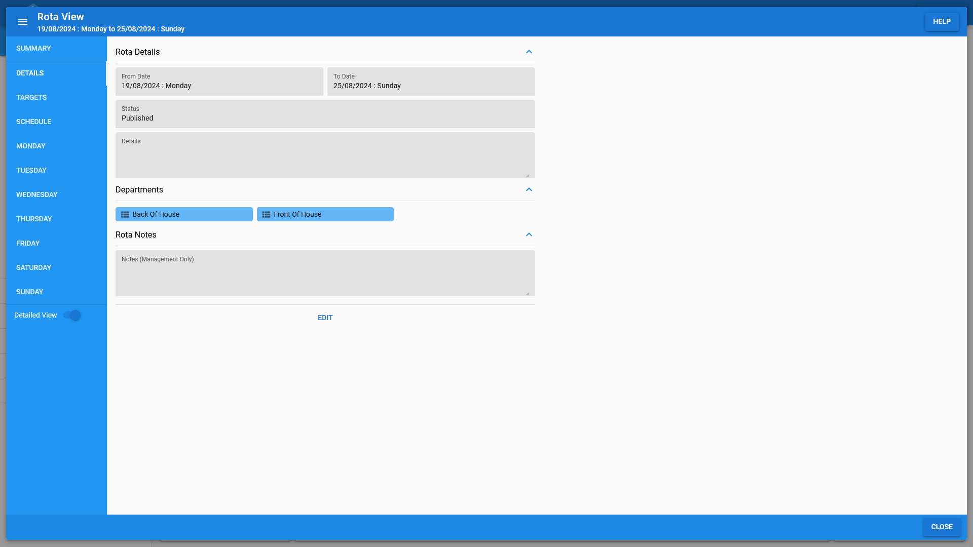 Rota details in OneBoxBM.