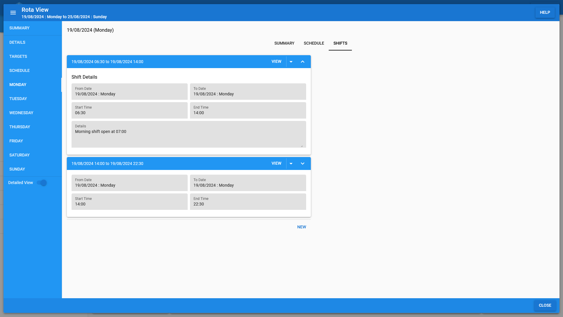 Managing shifts from with a Day in OneBoxBM.