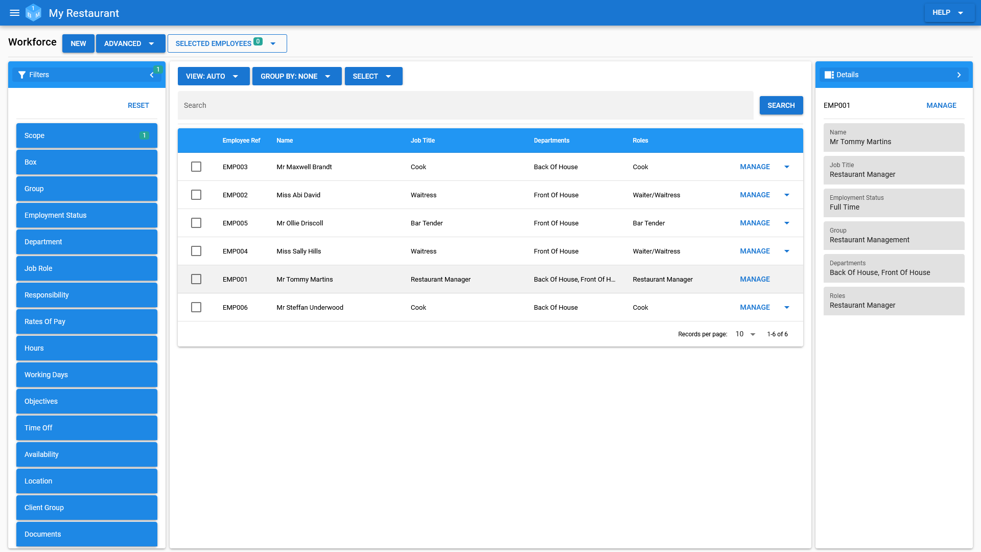 The OneBoxBM Workforce Management area.