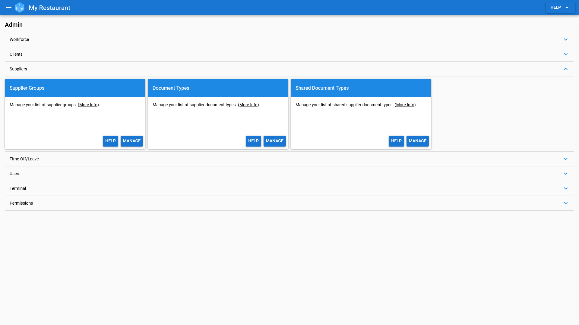 The Supplier Admin area in OneBoxBM.