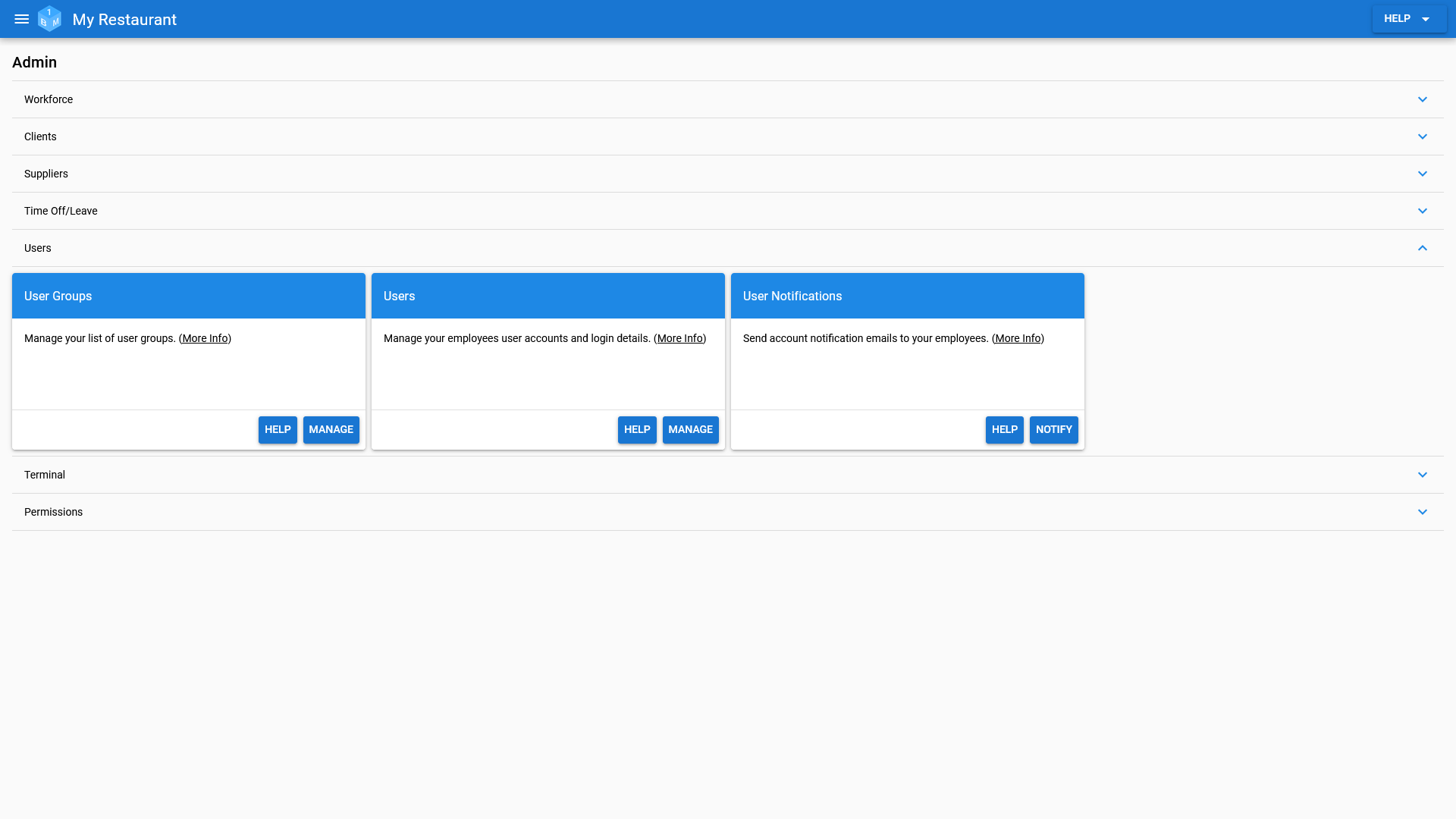 The User Admin area in OneBoxBM.