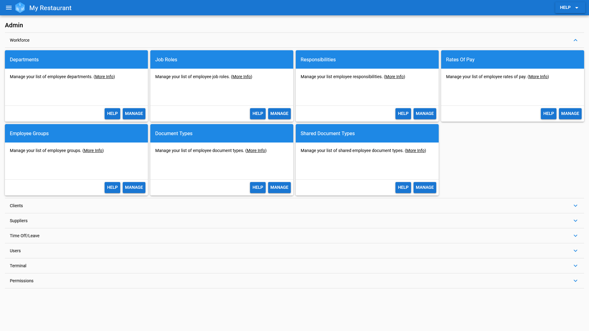 The Workforce Admin area in OneBoxBM.