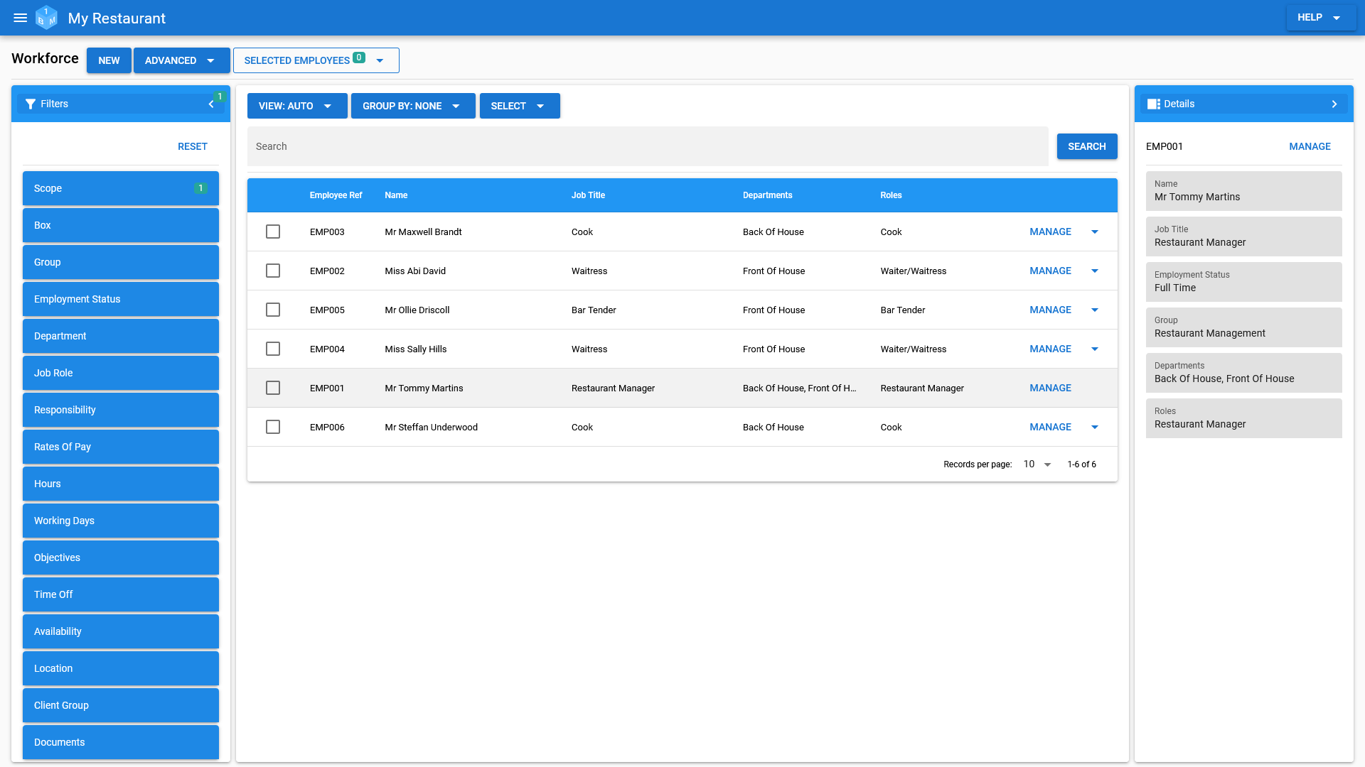 The Workforce Management area in OneBoxBM.